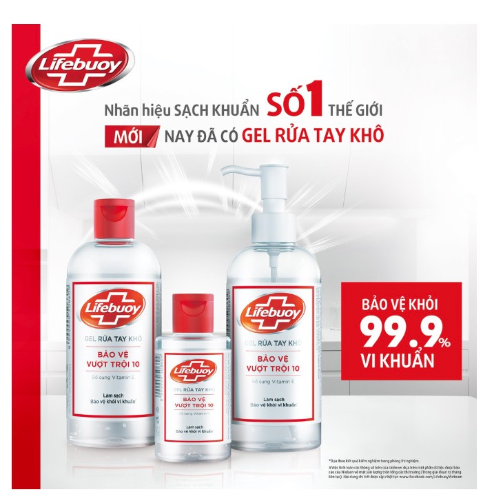 Gel rửa tay khô sạch siêu nhanh Lifebuoy bảo vệ vượt trội 10 (Chai nắp 235ml)