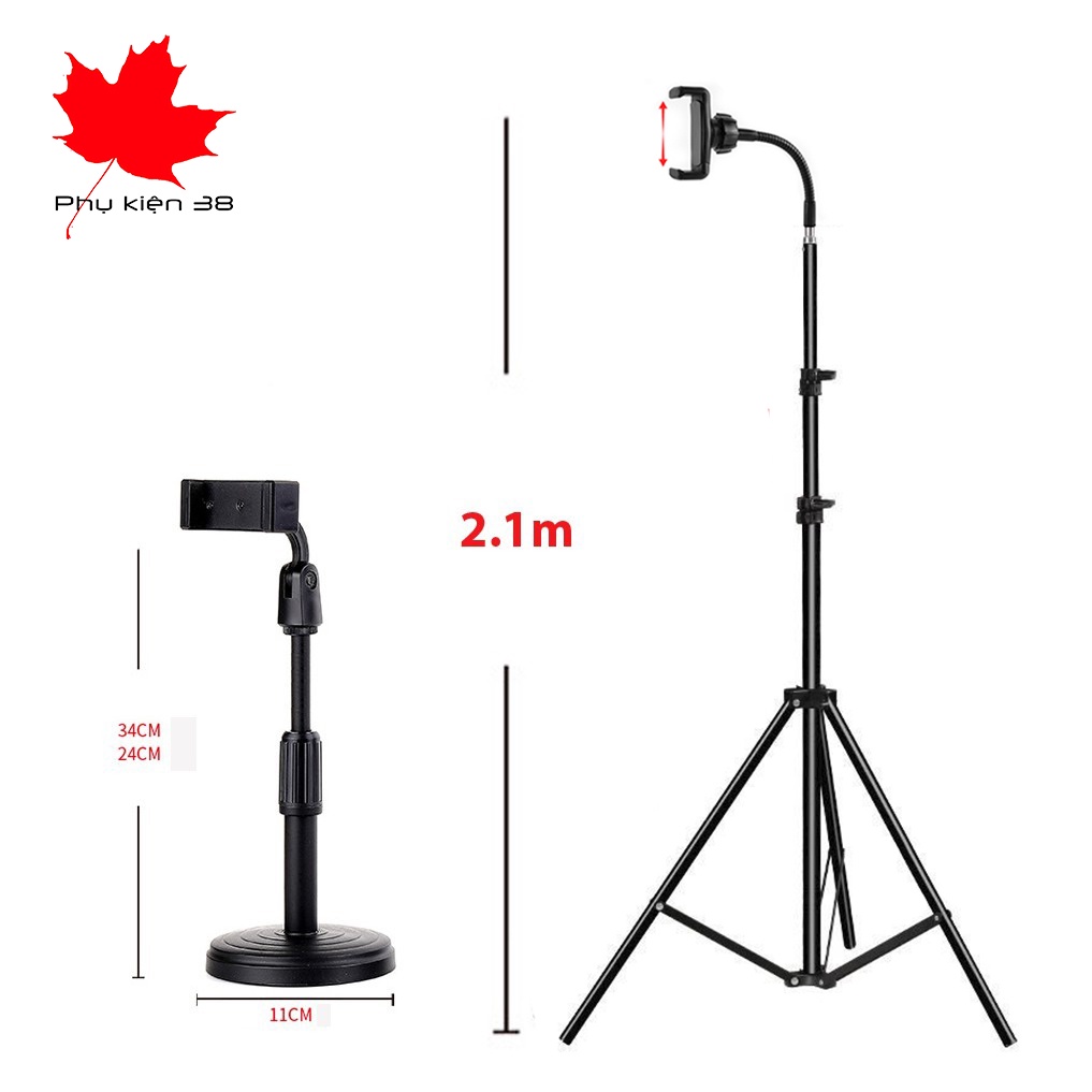 Gậy LiveStream 360 quay tiktok, video để bàn có thể điều chỉnh chiều cao 24-34 Cm và tripod 2.1m