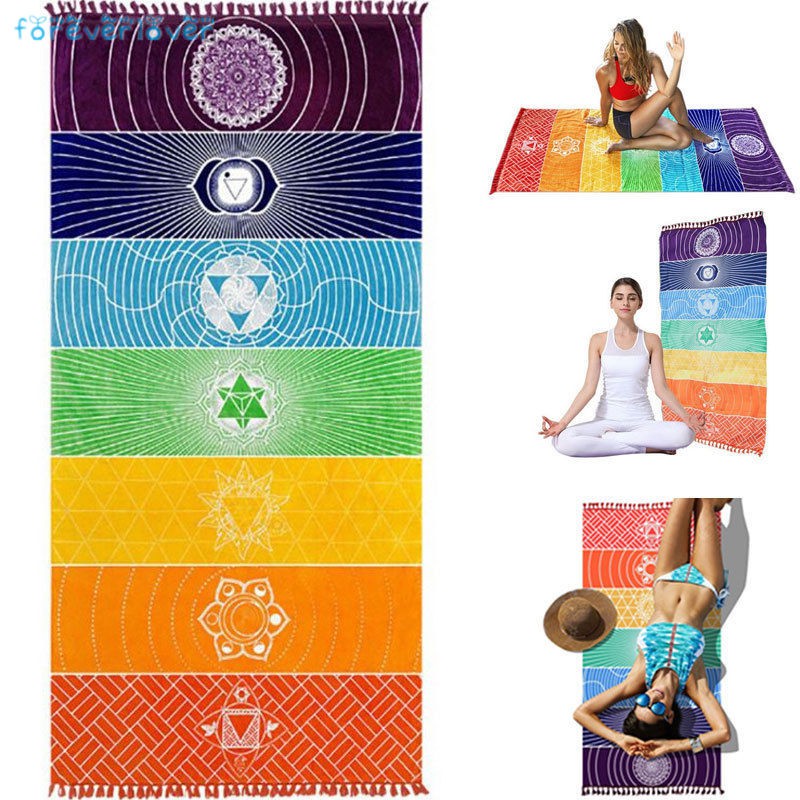 Khăn tắm biển màu sắc cầu vồng phong cách Boho độc đáo