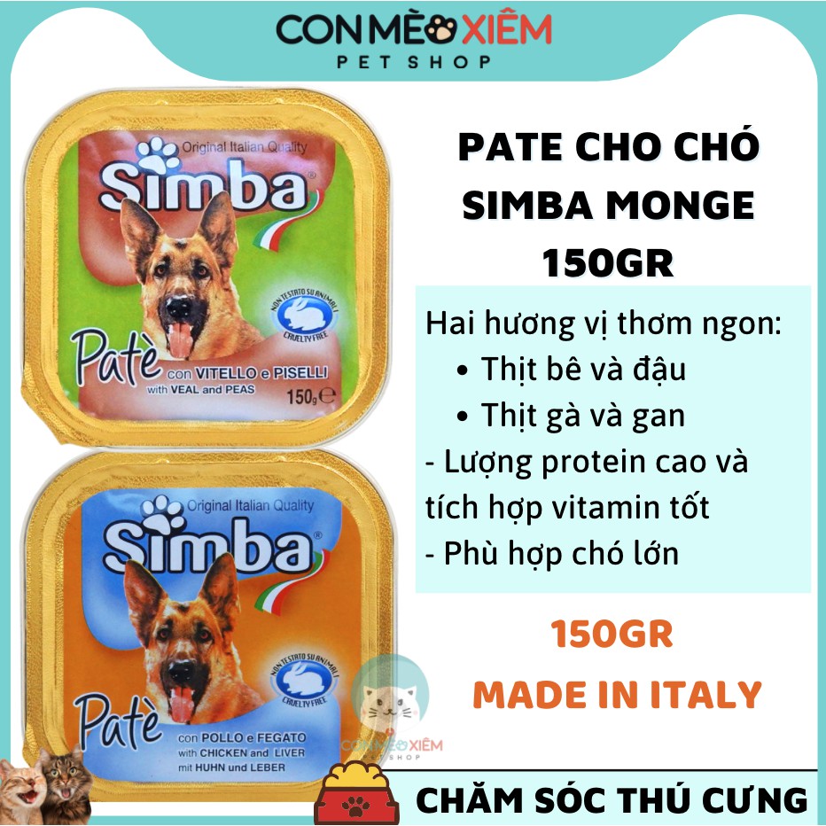 Pate cho chó Simba italy 150g, thức ăn tăng cân dinh dưỡng chó lớn trưởng thành cún cưng Con Mèo Xiêm