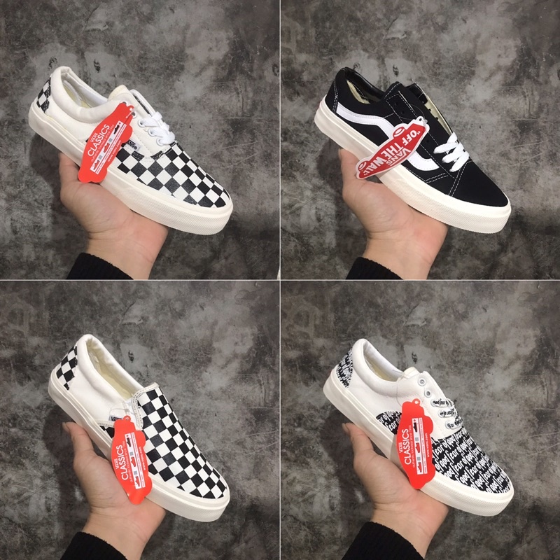 Giày Vans đen Vault và Van lười caro chữ thể thao sneaker nam nữ Hot Trend