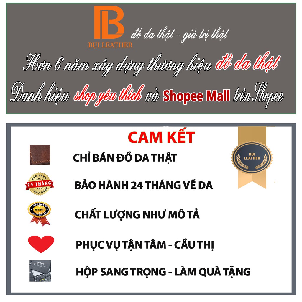 Ví nam da bò Nappa V104 cao cấp-bóp nam màu nâu bò-Da thật, full hộp làm quà tặng thương hiệu Bụi leather-BH 12 tháng