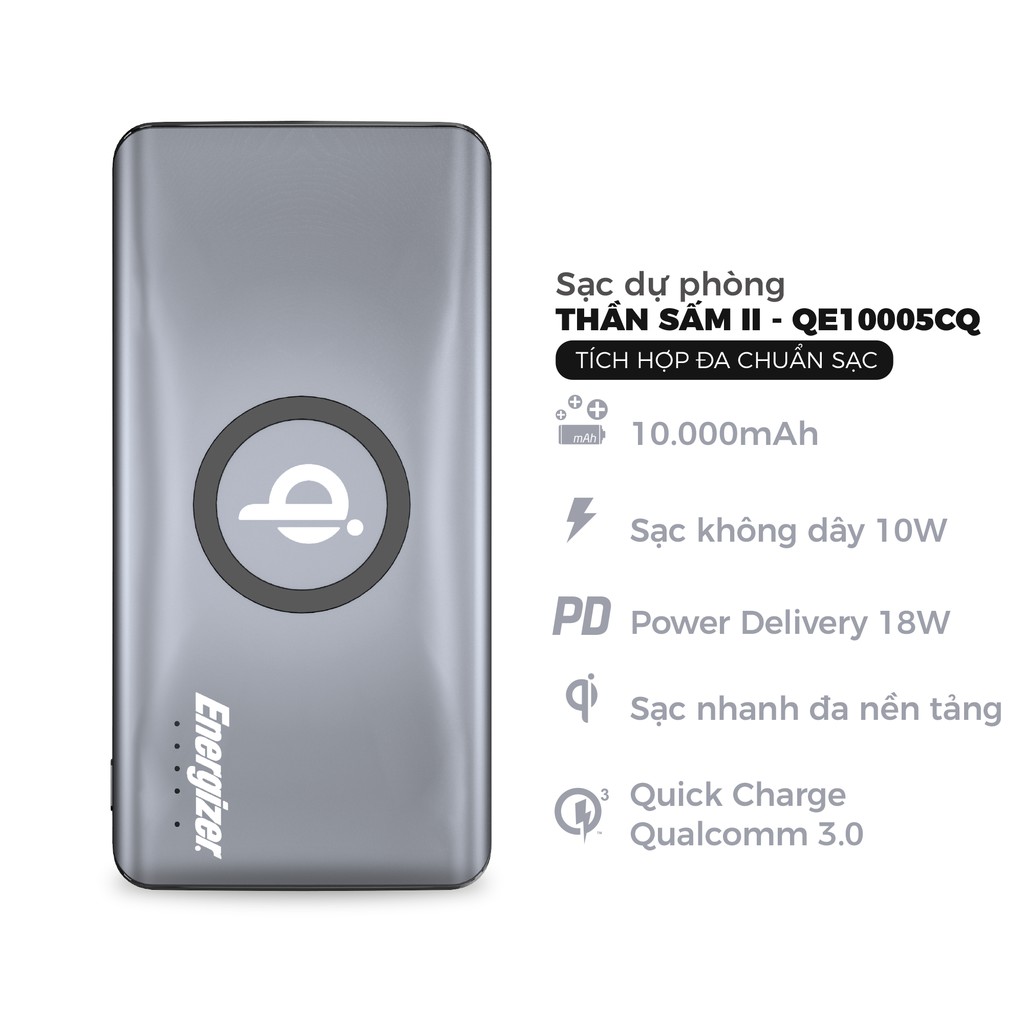 Combo Sạc dự phòng Energizer 10,000mAh QE10005CQ - Sạc Mophie 18w kèm Cáp C to Lightnin