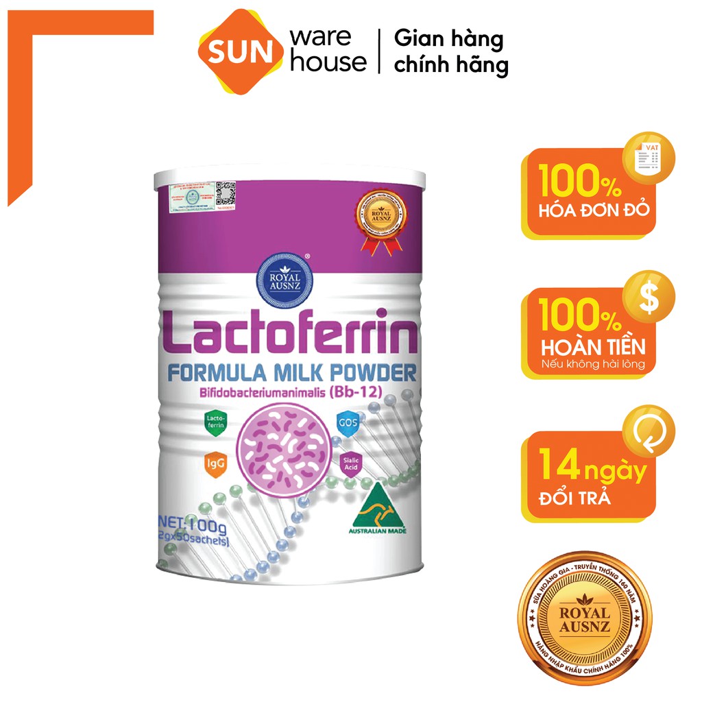 Sữa Bột Hoàng Gia Úc ROYAL AUSNZ Lactoferrin Formula Milk BB-12 Tăng Cường Hệ Miễn Dịch Cho Trẻ 100g