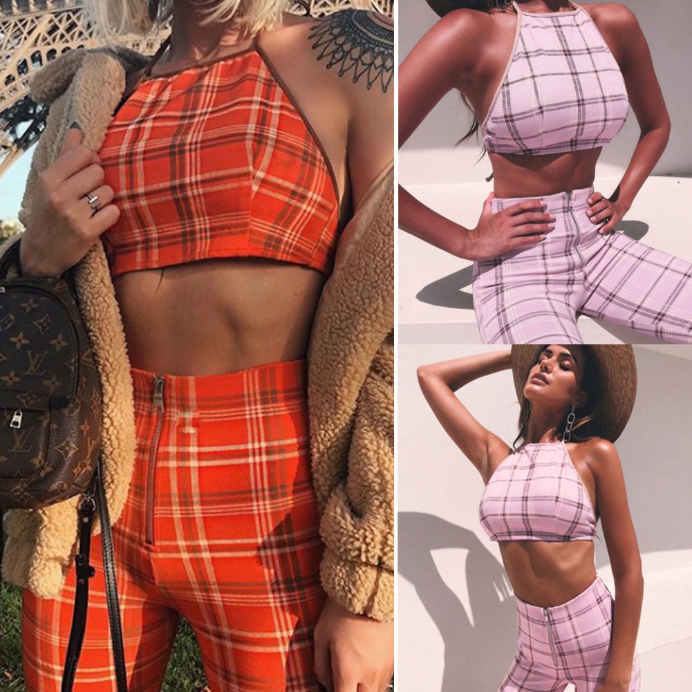 Set đồ nữ áo yếm và quần dài kẻ sọc