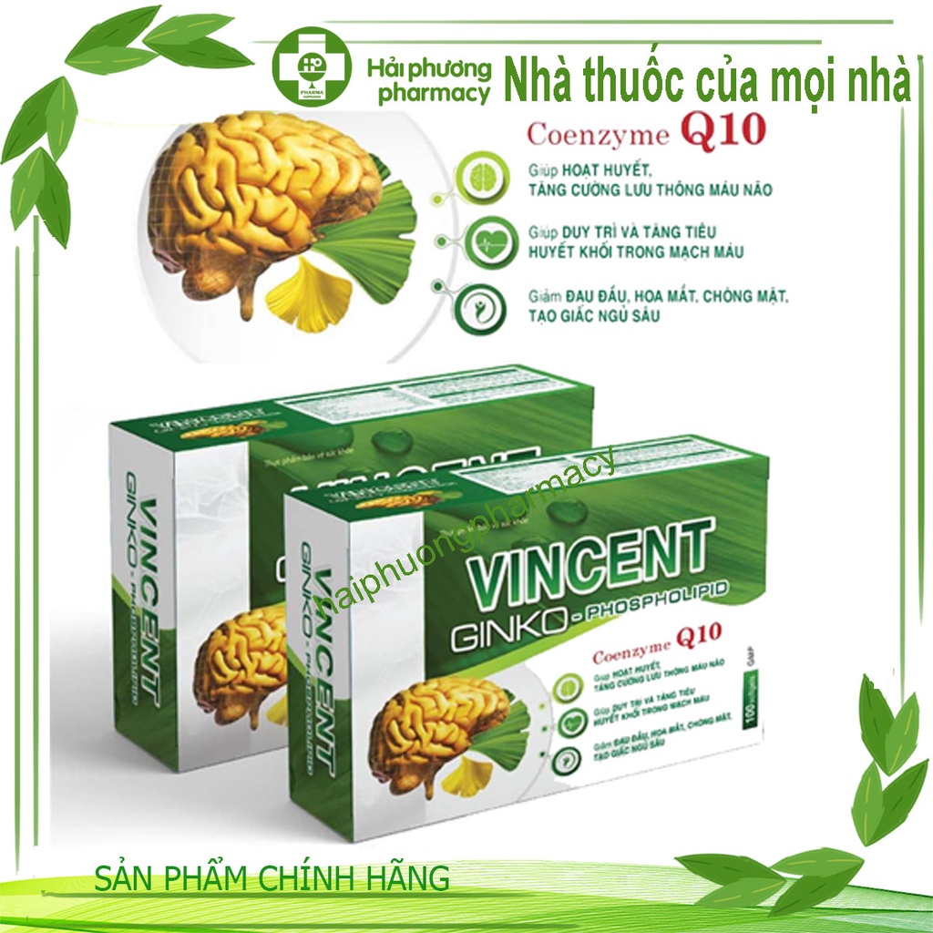 Viên uống vincent ginko coenzyme q10 hỗ trợ hoạt huyết, tăng cường tuần hoàn máu não, cải thiện tình trạng mất ngủ