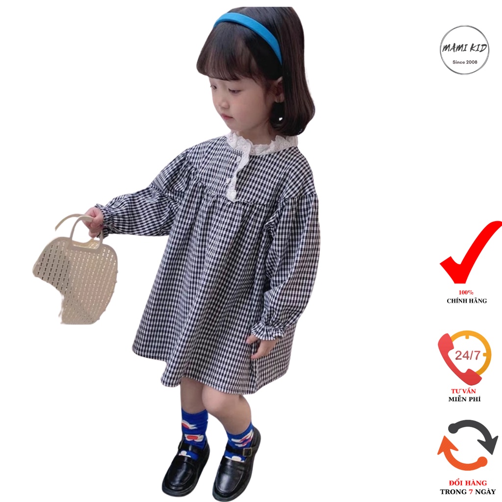 váy cho bé gái kẻ caro siêu xinh, vải linen đũi siêu mềm mamikid