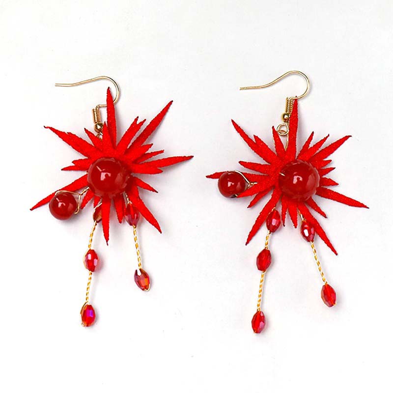 Cài tóc hợp kim thiết kế hoa đỏ phong cách Trung Hoa cổ điển cho cô dâu