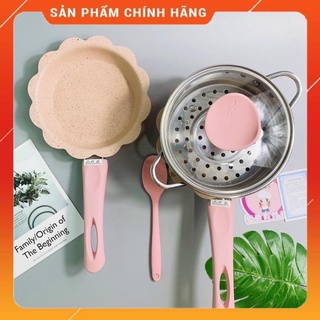 Bộ nồi chảo men đá chống dính nấu ăn dặm cho bé | Size 16cm