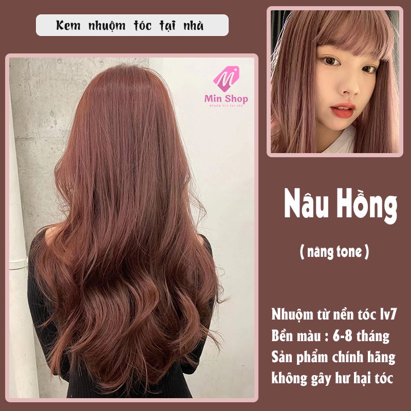 thuốc nhuộm tóc màu nâu hồng . tặng kèm oxi trợ dưỡng và bao tay