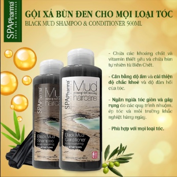 Set dầu gội xả bùn đen Spa pharma giảm gàu ngứa dành cho mọi loại tóc 500ml x 2