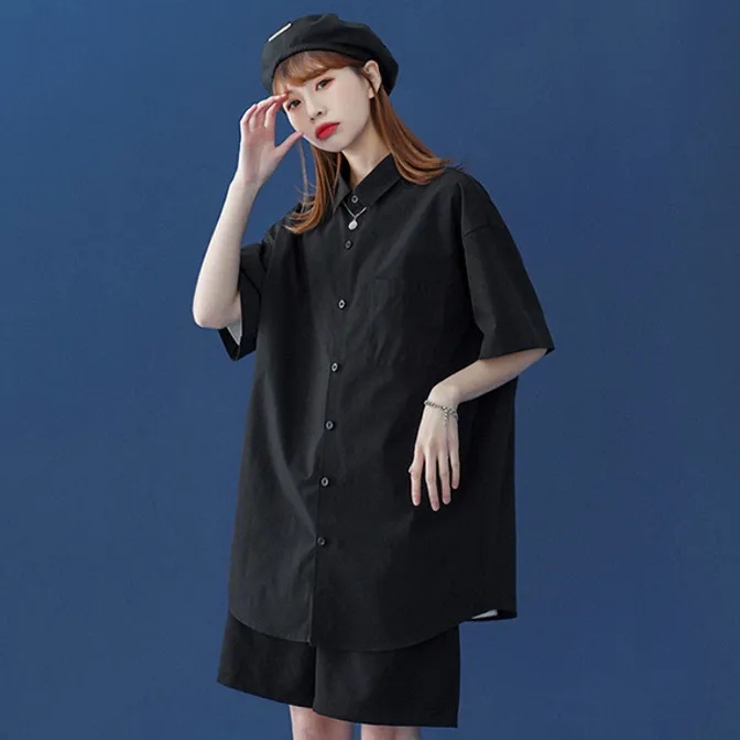 NRVP Áo sơ mi tay ngắn dáng rộng thời trang Hàn Quốc 2022 dành cho nữ