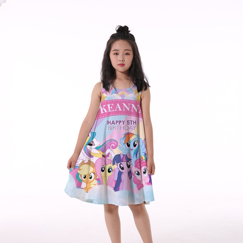 Đầm Không Tay Dài Đến Đầu Gối In Hình Ngựa Pony 3D Dễ Thương Dành Cho Bé Gái 4-13 Tuổi