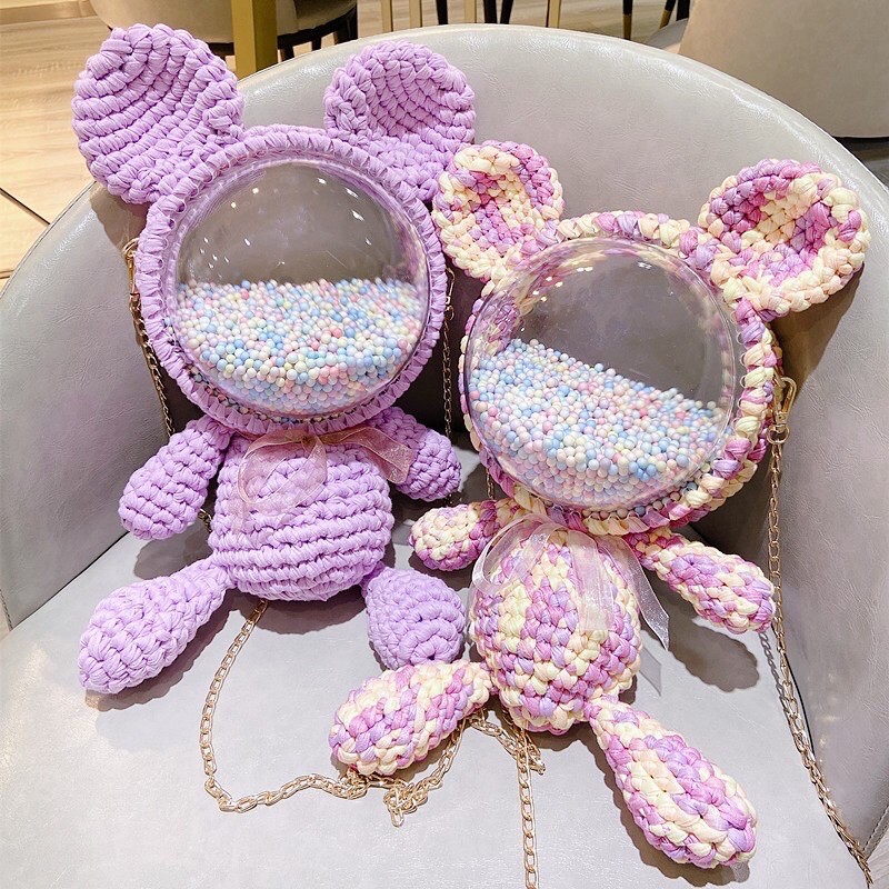 set nguyên liệu túi tự đan #handmade túi tự đan đeo chéo đầu gấu trong suốt theo#trend#tiktokTrungQuốc tặng người yêu