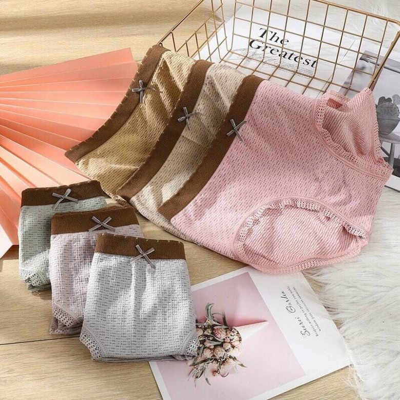 Quần Lót Nữ Cotton Thông Hơi Dệt Kim Cao Cấp Co Giãn 4 Chiều 3313 -Quần Lót Cotton Ren nơ cài trước xuất, chất liệu