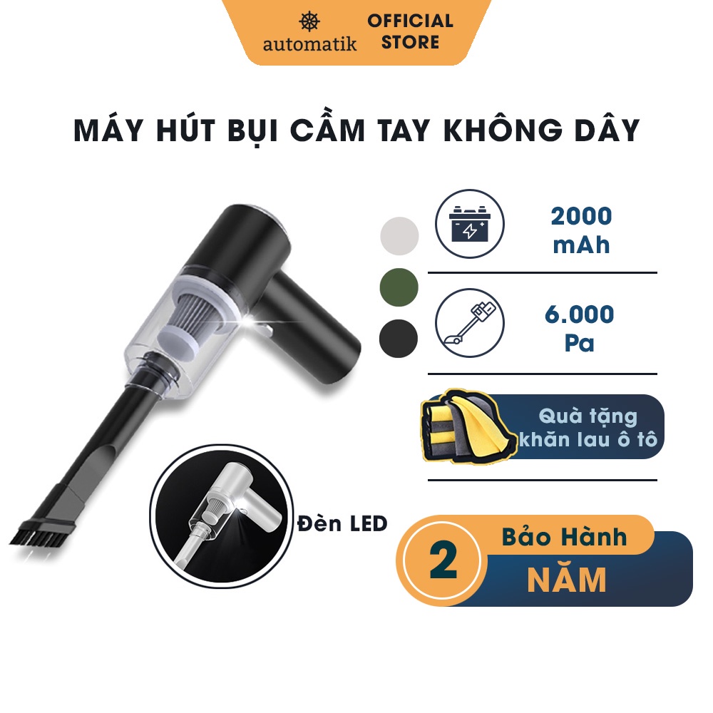 Máy Hút Bụi Không Dây Mini Cầm Tay, Hút Bàn Phím, Laptop, Ô Tô, Xe Hơi, Gia Đình M02 + Tặng Khăn Lau Ô Tô - Automatik