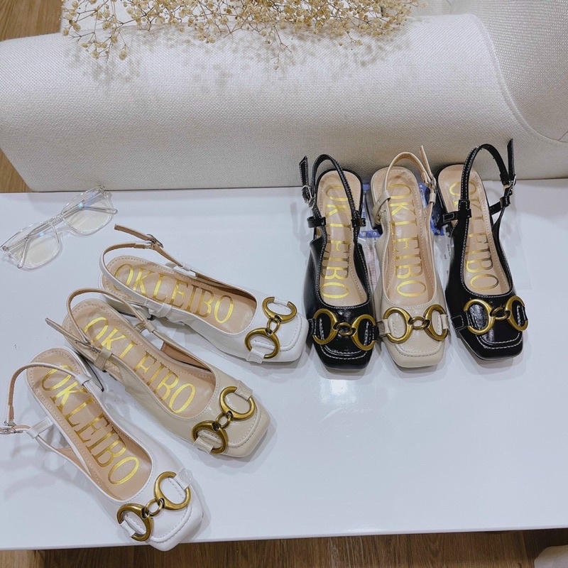 Giày sandal đế dày thấp mũi bo vuông tròn thời trang cho nữ