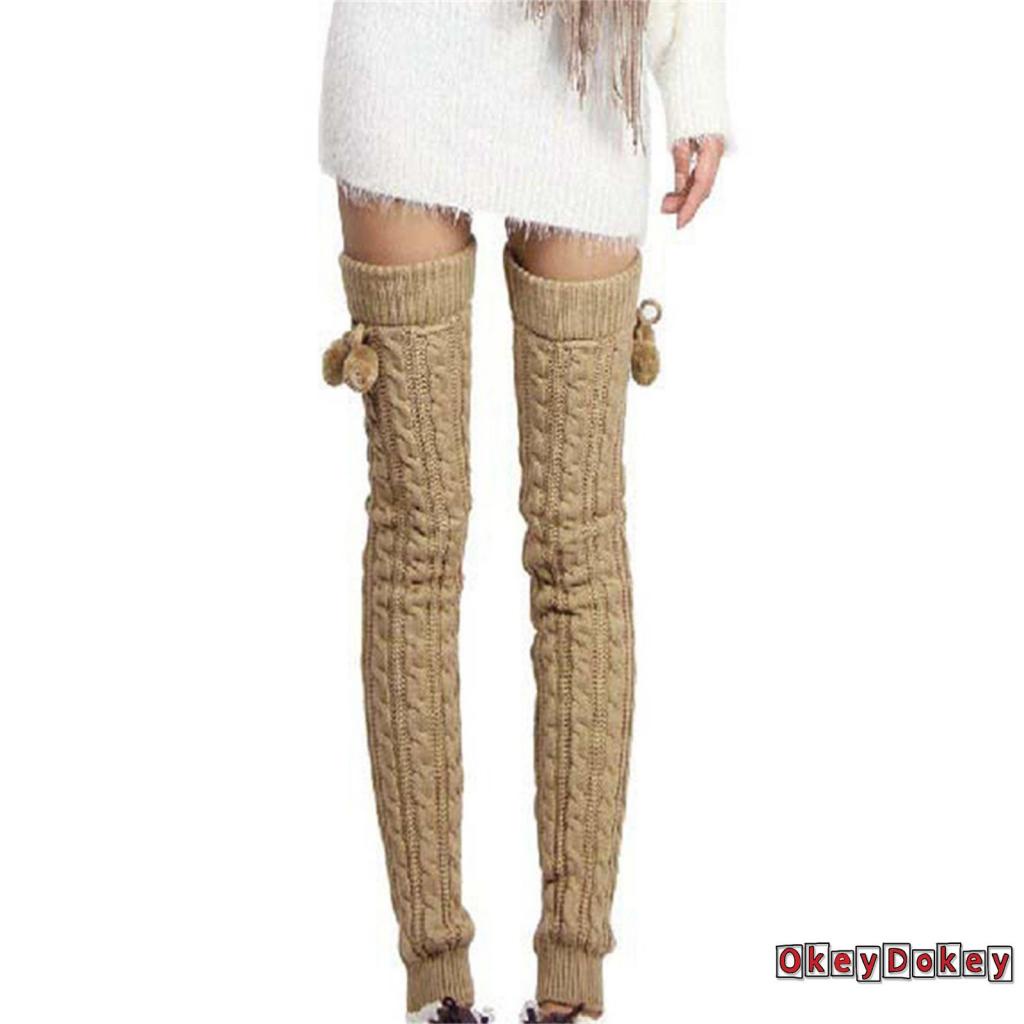 Đôi vớ dài qua gối dệt kim màu trơn thời trang thu đông cho nữ