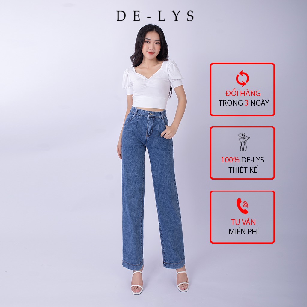Quần jean ống rộng nữ lưng cao Delys quần bò ống rộng nữ cạp cao