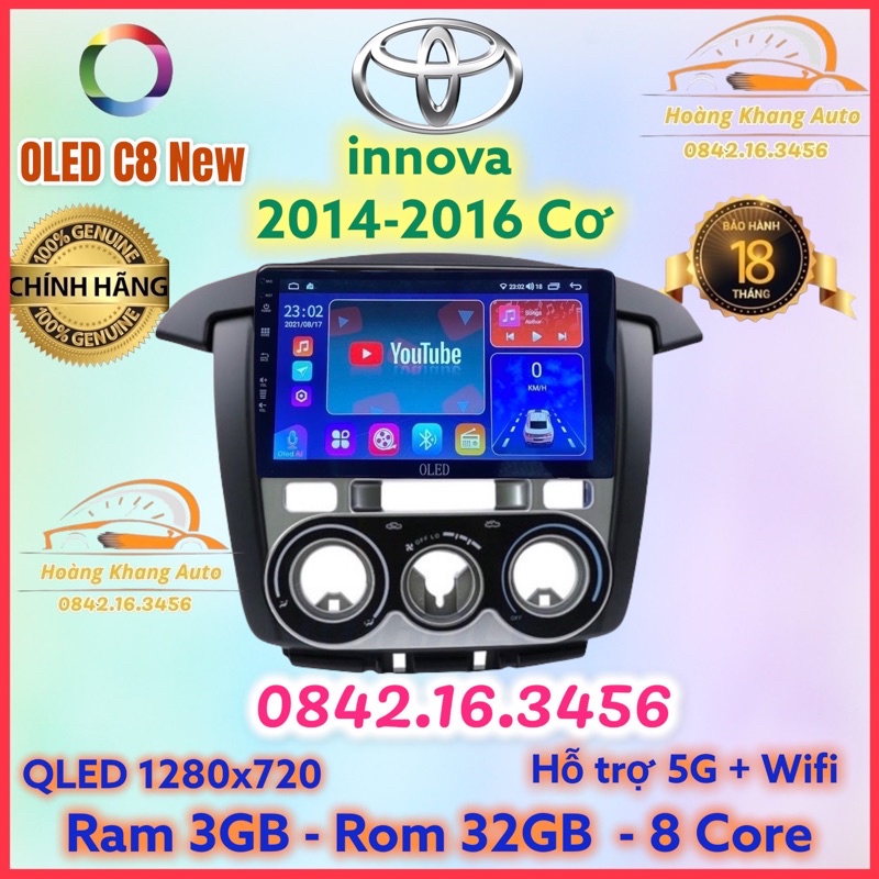 Màn hình android OLED C8 New theo xe innova 2014 - 2016 ĐH cơ + tự động kèm jack nguồn zin theo xe