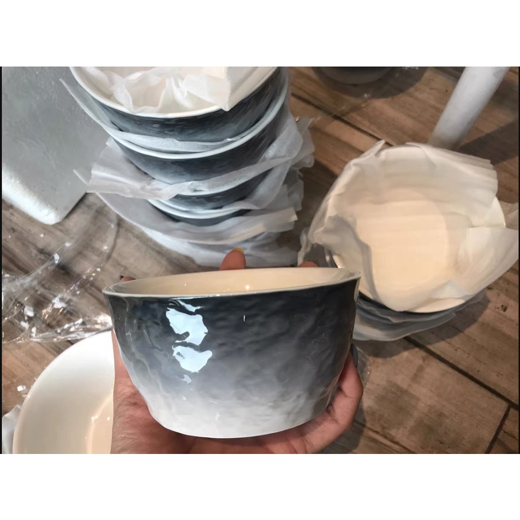 (SẴN) Bát đĩa sứ vân đá màu xám khói độc đáo p/c Bắc Âu - Sứ cao cấp chống xước