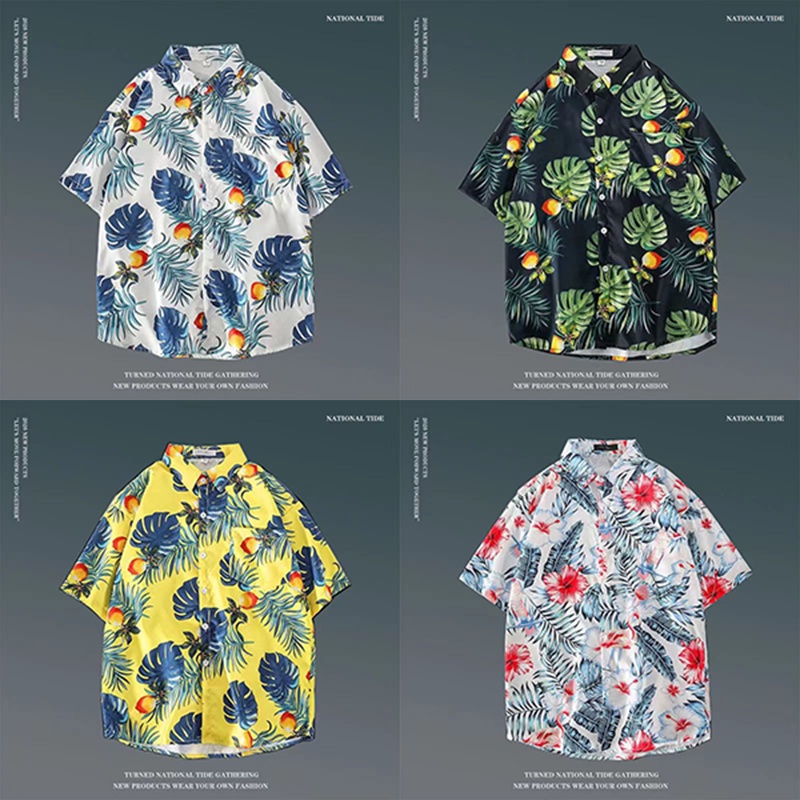 Áo sơ mi nam ngắn tay, Phong cách bãi biển Hawaii, Hoa phong cách Hồng Kông rời, Đồ đôi đa năng