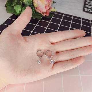Bạc 925 - Bông tai tròn hạt đá lấp lánh