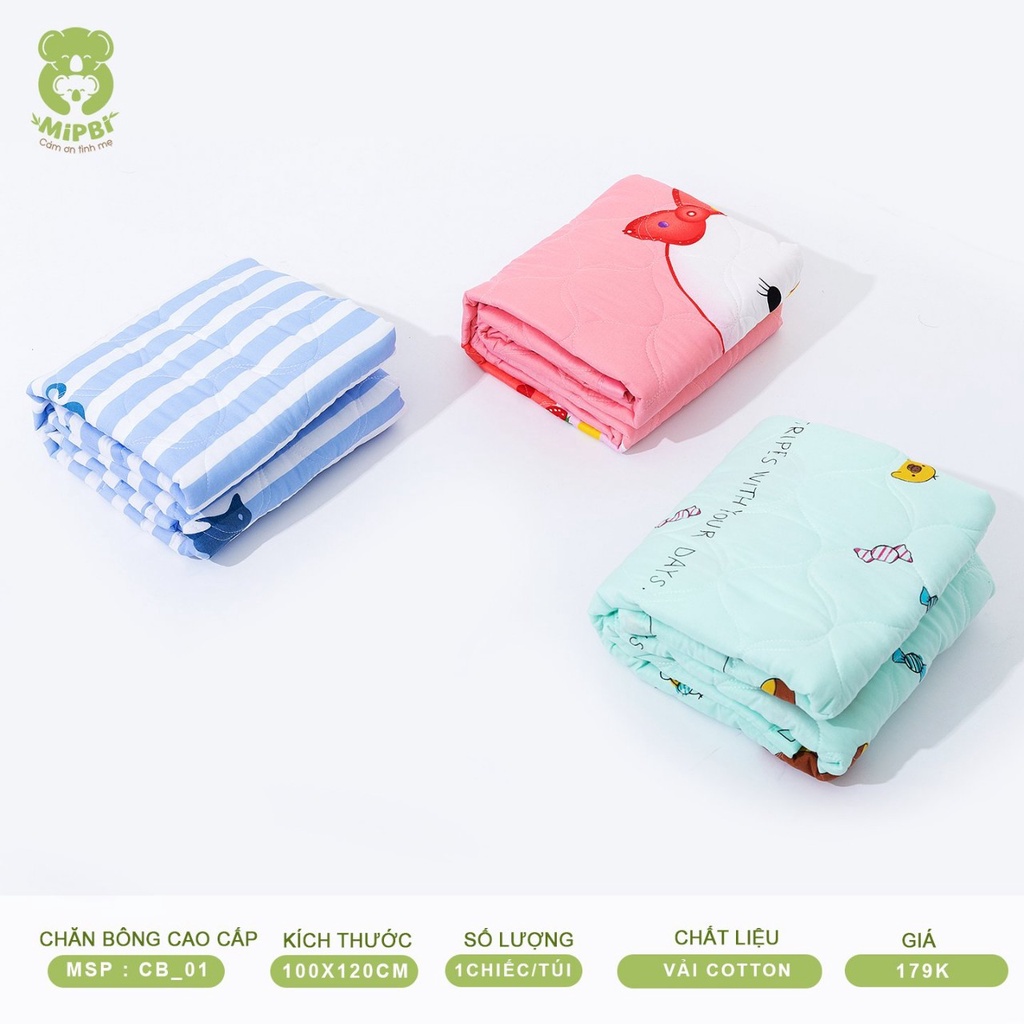 Chăn cotton Mipbi hè thu trần bông mỏng nhẹ họa tiết đáng yêu cho bé