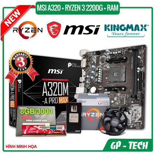 MSI A320 PRO MAX + Ryzen 3 2200G + DDR4 8GB/3000 KINGMAX