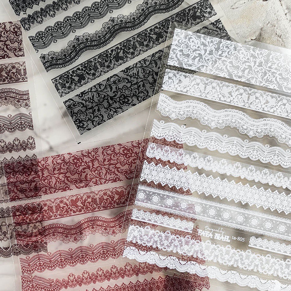 [Hàng mới về] Nhãn dán móng tay hoạ tiết ren 3D phong cách Nhật Bản nhiều màu thời trang