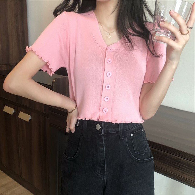 Áo len tăm nữ dáng croptop ngắn tay nhiều màu ulzzang Hàn Quốc C01 - MaoMao