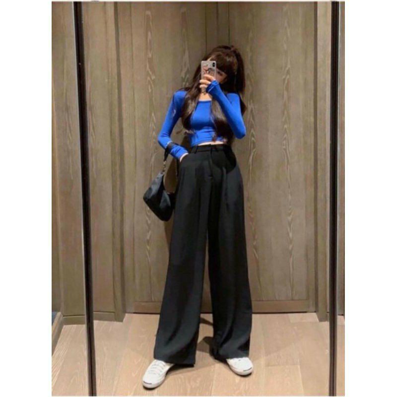 Quần ống suông 🔸CỰC ĐẸP🔸 quần nữ ống rộng dài 1m có 2 màu đen, tím chất vitex cao cấp | BigBuy360 - bigbuy360.vn