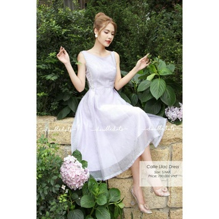 CALLIE LILAC DRESS- Váy voan tím nhạt dáng xòe qua gối, đính dây đá xinh sang