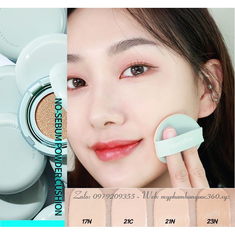 [new] Phấn Nước Kiềm Dầu, Che Phủ Cao Innisfree No-Sebum Powder Cushion SPF35PA++ 14g