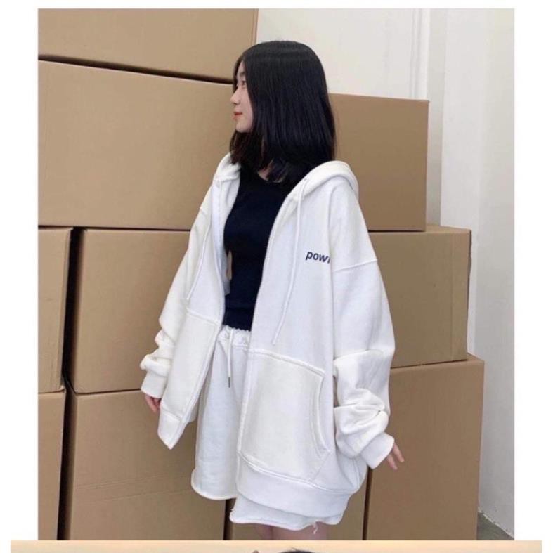 Áo khoác nữ form rộng Hàn Quốc, áo hoodie nữ form rộng có dây kéo đi học powr