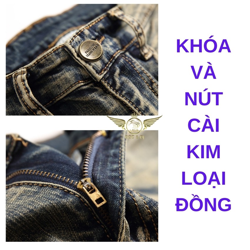 Quần jean nam cao cấp ống ôm LEVAMEN chất liệu vải bò jeans co giãn nhẹ Motorbike nhăn gối QJ003 | BigBuy360 - bigbuy360.vn