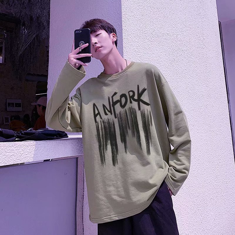 Áo thun AOKANG tay dài dáng rộng cổ tròn phong cách hip hop thời trang mùa xuân dành cho nam