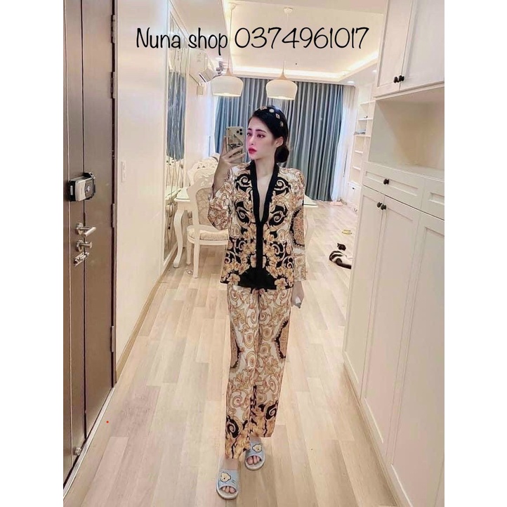 Bộ Pijama Dài Lụa Luxury Cao Cấp Họa Tiết Trang Nhã - Đồ bộ sang trọng