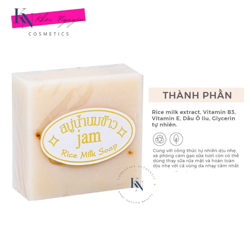 Xà Phòng Cám Gạo Thái Lan Jam Rice Milk Soap Kích Trắng Da Xà Phòng Bánh Vuông 65gr