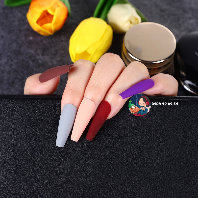 Hộp 24 MATTE - MÓNG TRƠN SƠN MỊN - Form Thang Dài Xtra -  BST Trơn Màu