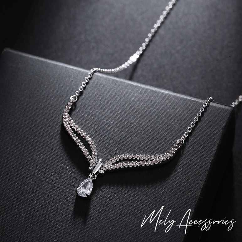Vòng cổ Dây chuyền đính đá sợi mảnh hình giọt nước kiểu dáng nhẹ nhàng thanh lịch - Mely 1364