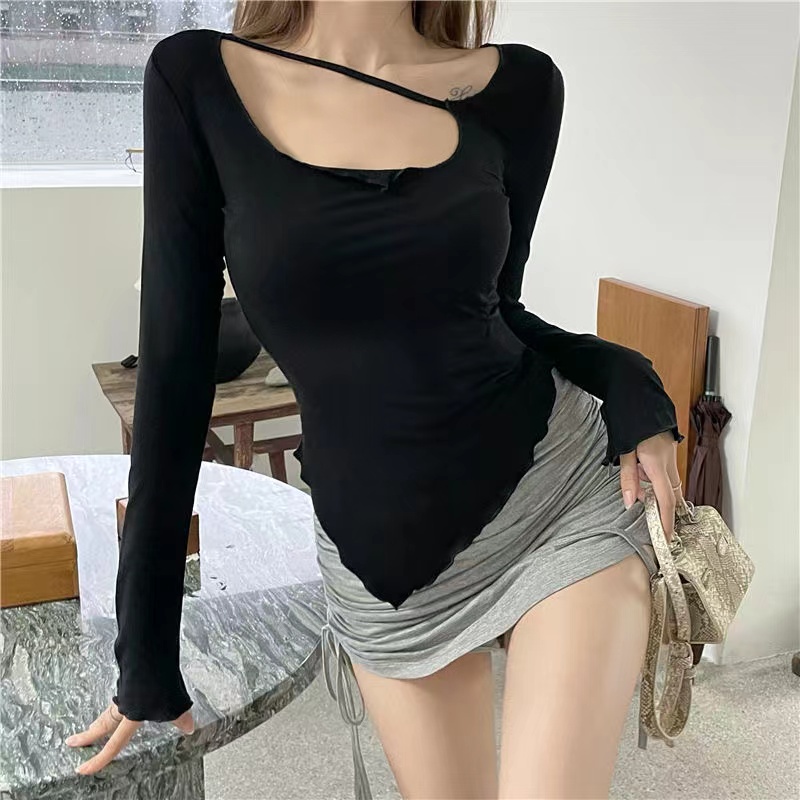 Áo thun COZOKC tay dài dáng ôm sát thiết kế độc đáo sành điệu thời trang cho nữ