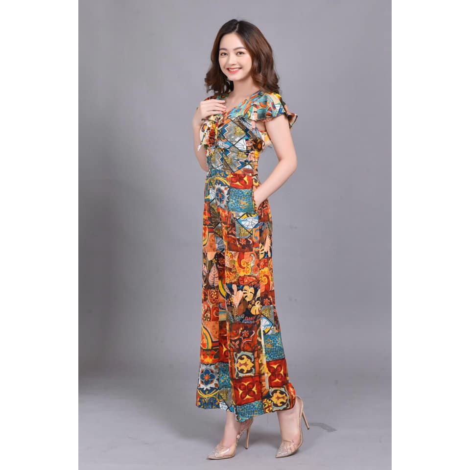 Bộ đồ bay - Jumpsuit ống rộng in họa tiết cao cấp