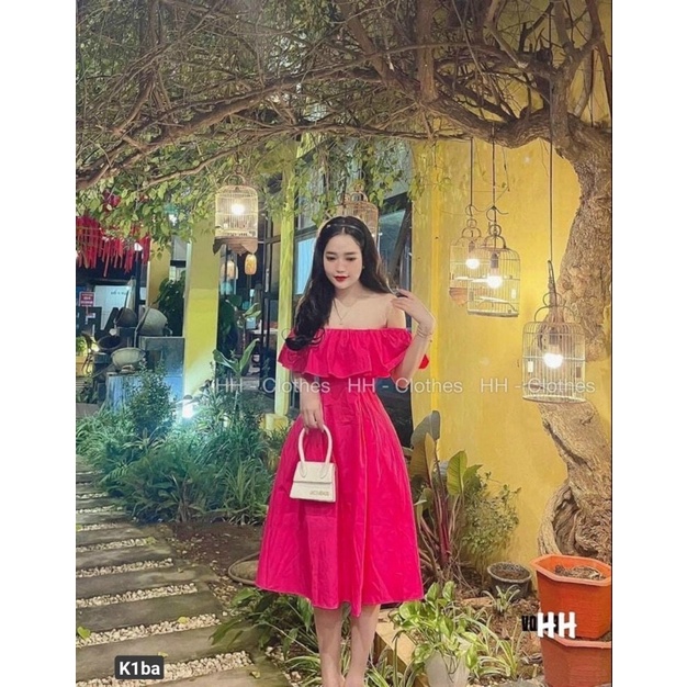 Đầm Xoè Tiểu Thư Trễ Vai Dáng Dài Phong Cách