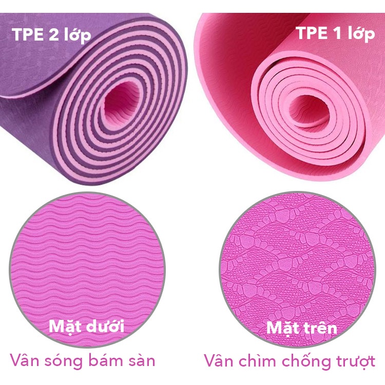 Thảm tập yoga gym 2 lớp TPE loại cao cấp chống trượt dày 6,8mm không mùi