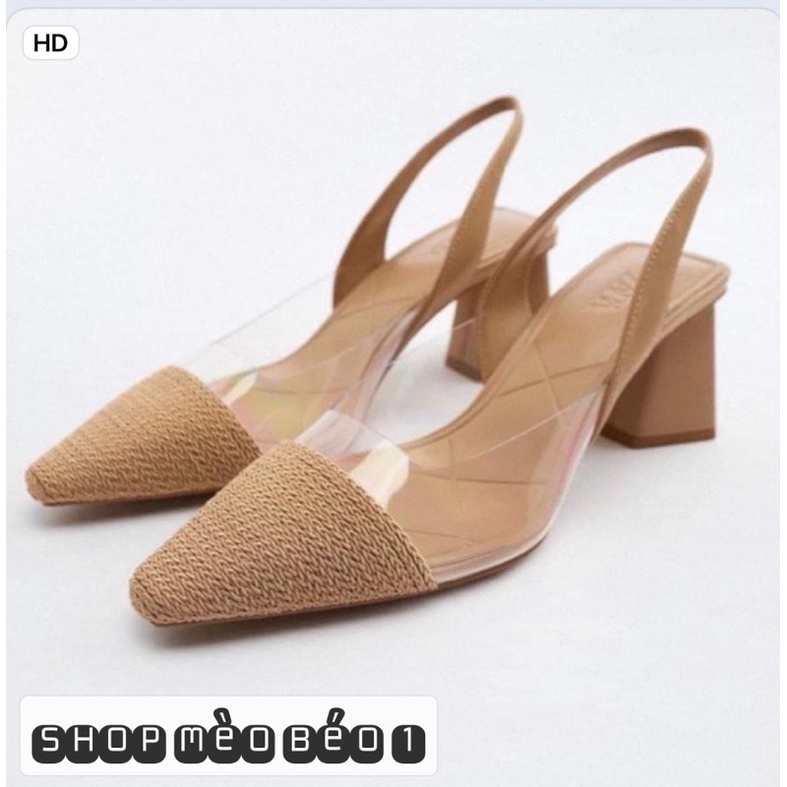 Sandal zara mica mũi vải gót trụ xuất dư fullbox