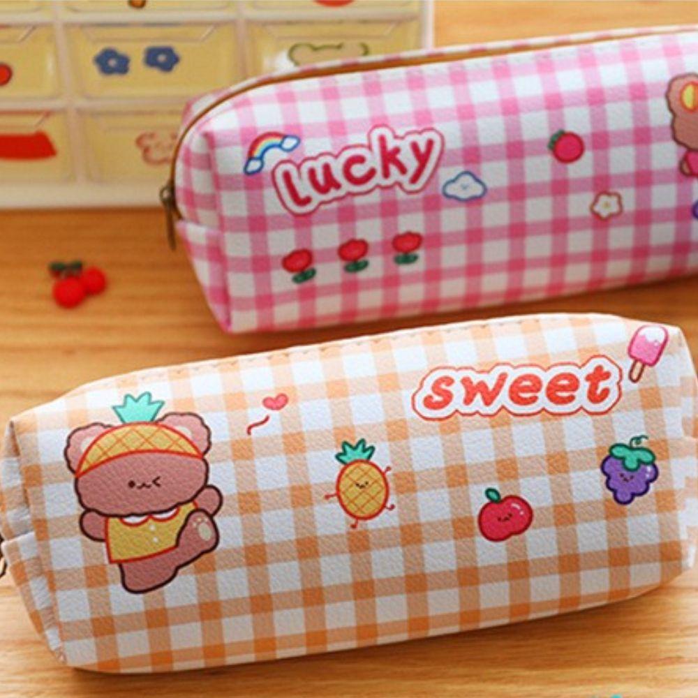 Túi Đựng Bút Chì Kẻ Sọc Caro Sức Chứa Lớn Phong Cách Hàn Quốc