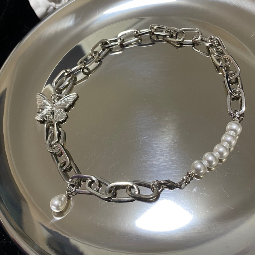 vòng cổ Mặt Bướm Đính Ngọc Trai Phong Cách Hàn Quốc