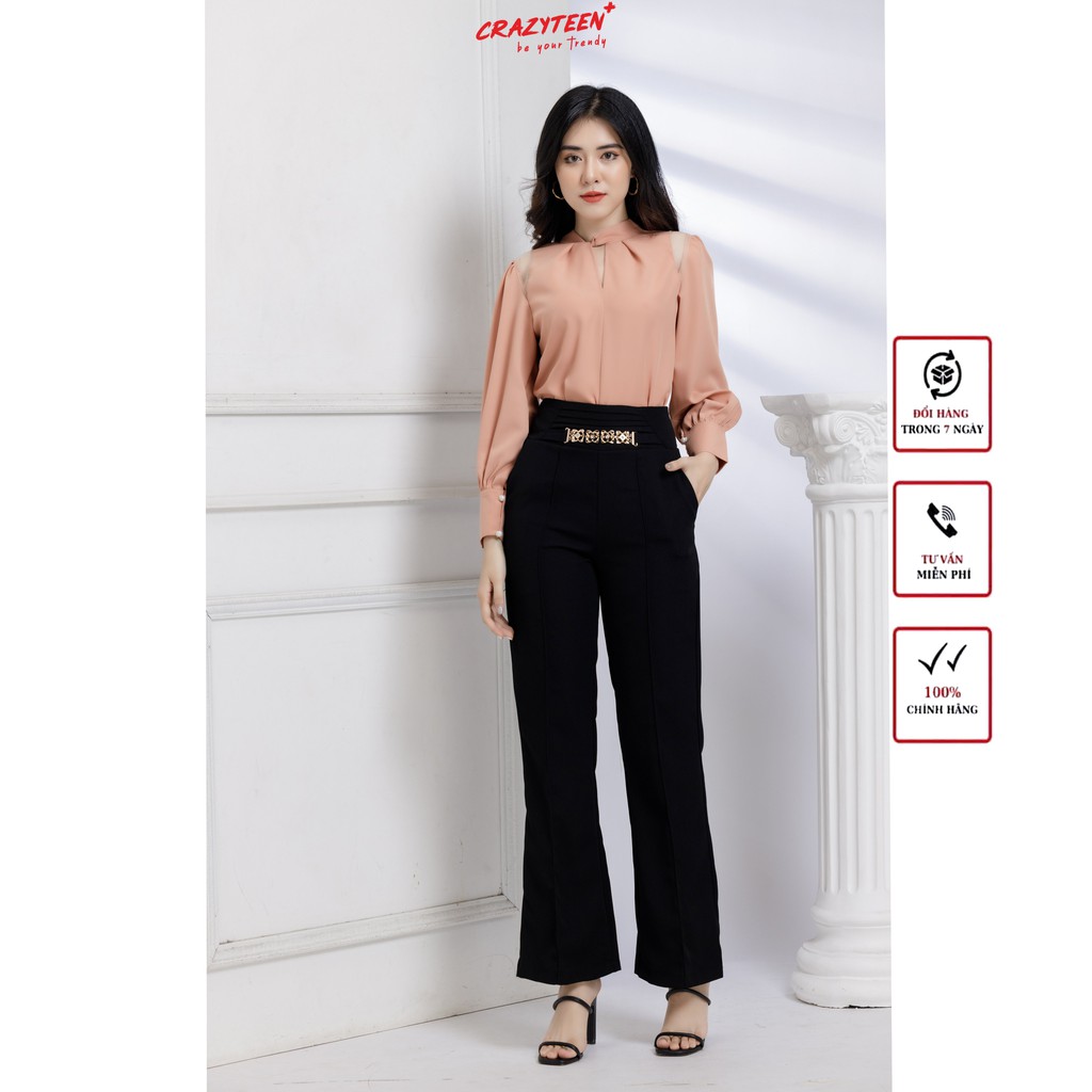 Quần ống loe nữ CRAZYTEEN phong cách thanh lịch, sang trọng(Q0025)