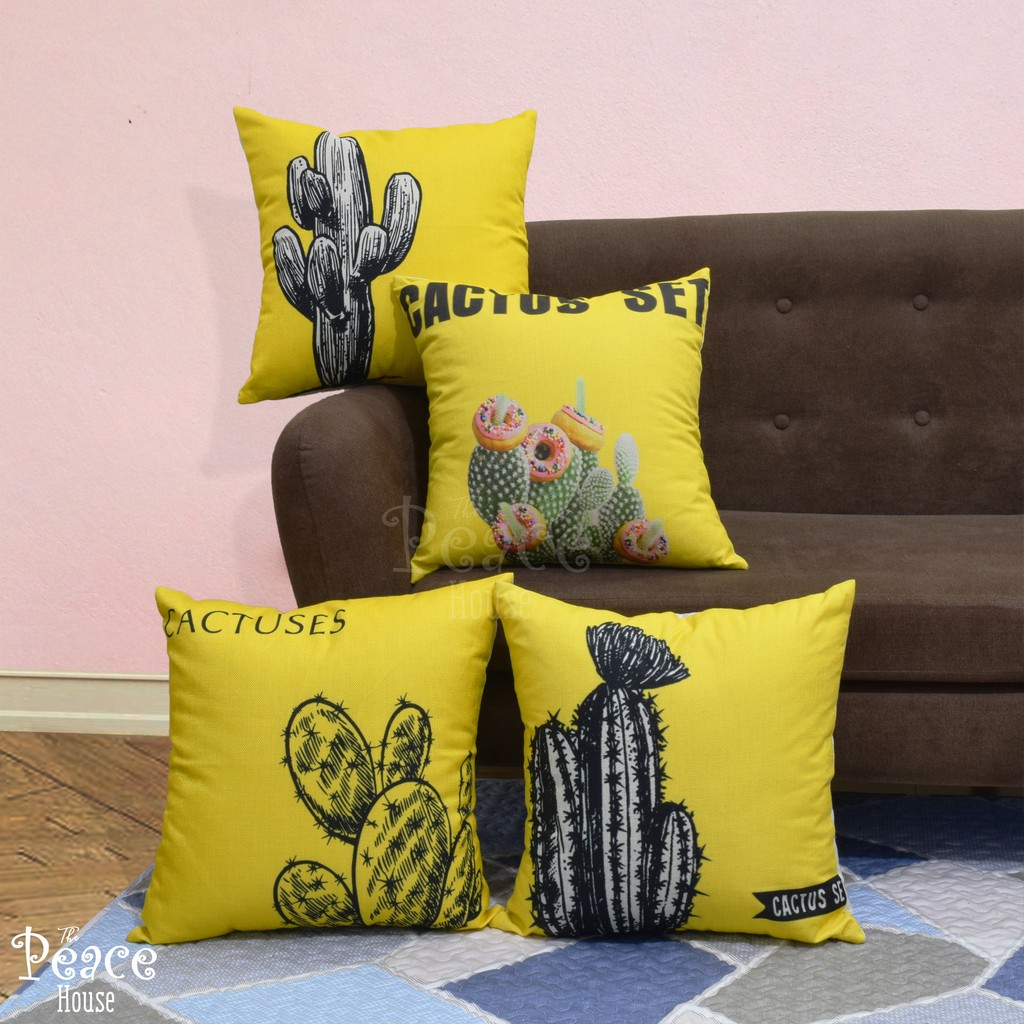 Vỏ gối tựa lưng vỏ gối tựa trang trí sofa, vỏ gối vuông CÂY XƯƠNG RỒNG, CACTUS (Giá chỉ gồm vỏ gối)